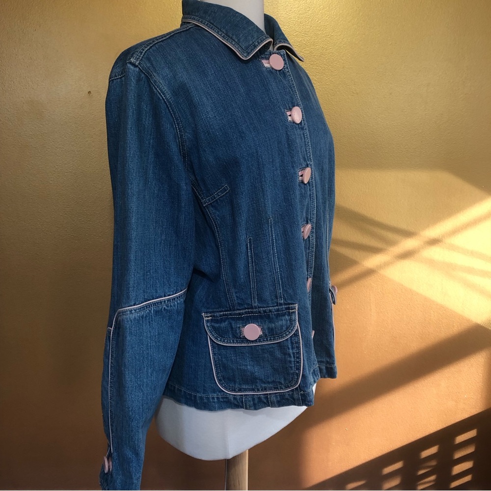 Venezia Blue Denim jacket with pink trim, buttons & pockets 100%Cotton Size14/16 - Picture 6 of 16